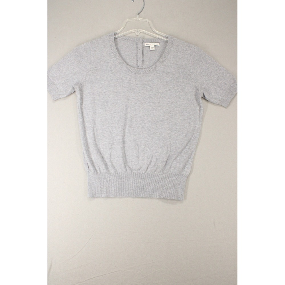 Banana Republic Sweater Short Sleeve L Gray Cotton Blend Button Back Minimalist
